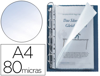 25 fundas multitaladro Q-Connect A4 polipropileno 80µ cristal apertura lateral